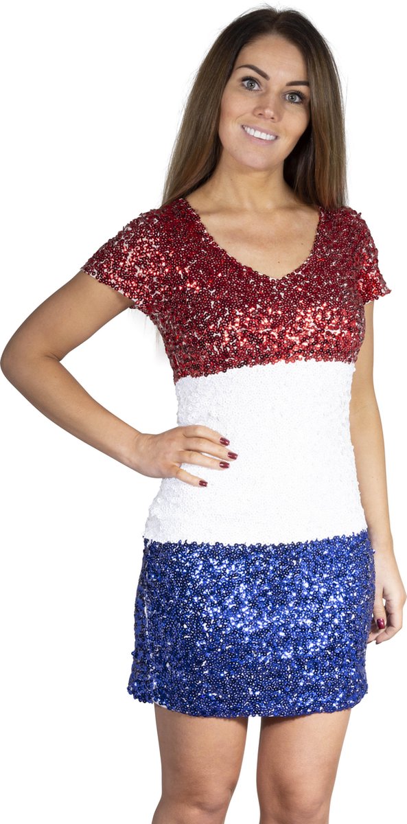 Pailletten jurkje - Rood/wit/blauw - EK WK voetbal - supporters jurkje - Maat 36/38 - Maat S/M - Nederlandse vlag / Koningsdag/ voetbal
