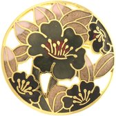 Behave Broche met bloemen zwart bruin - emaille sierspeld - sjaalspeld