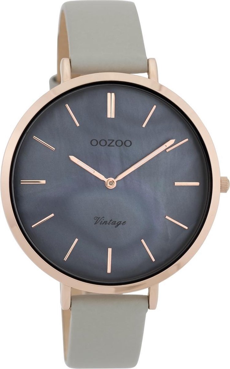 Rosé goudkleurige OOZOO horloge met steengrijze leren band - C9805