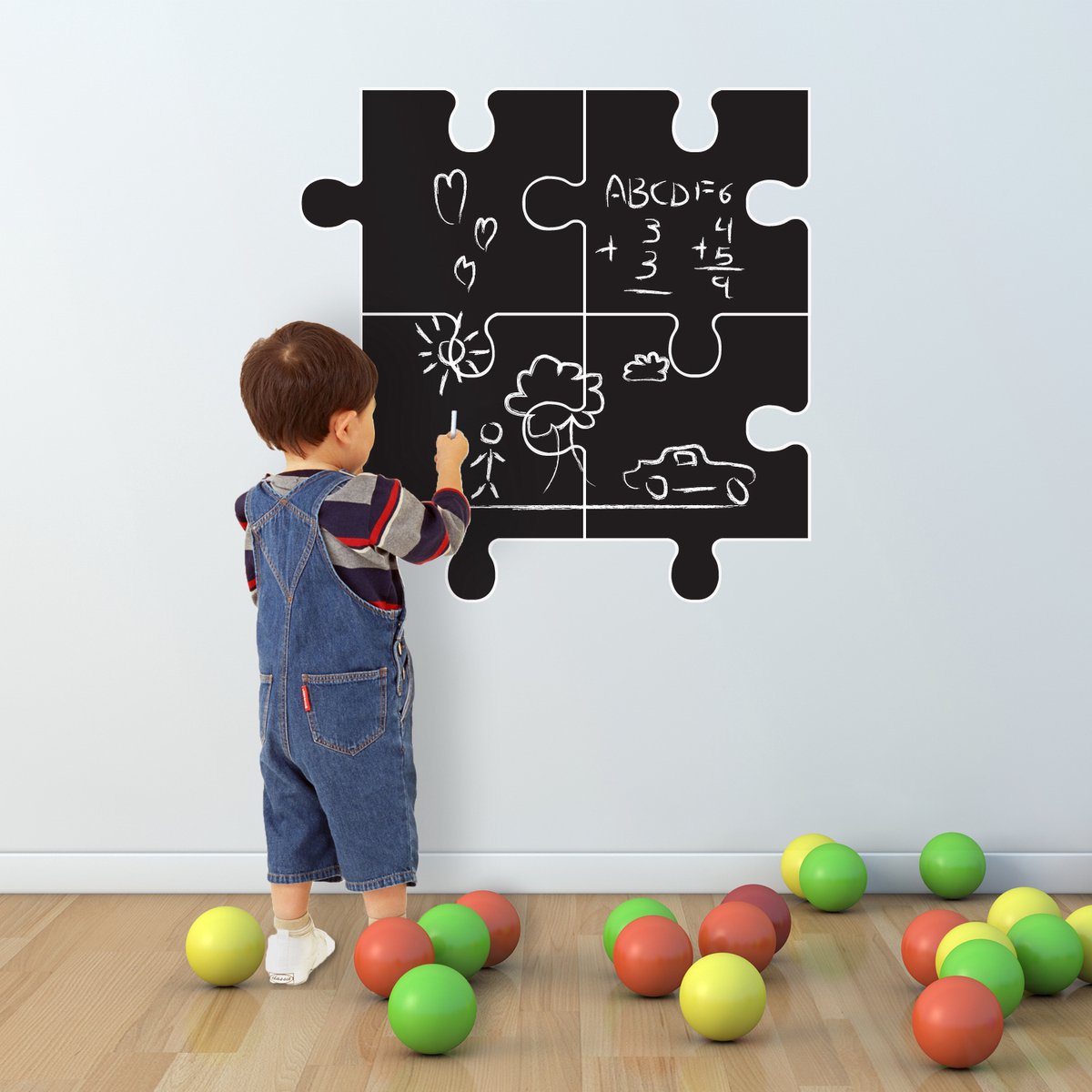 Walplus - Muursticker - Krijtbord Puzzel - Zwart