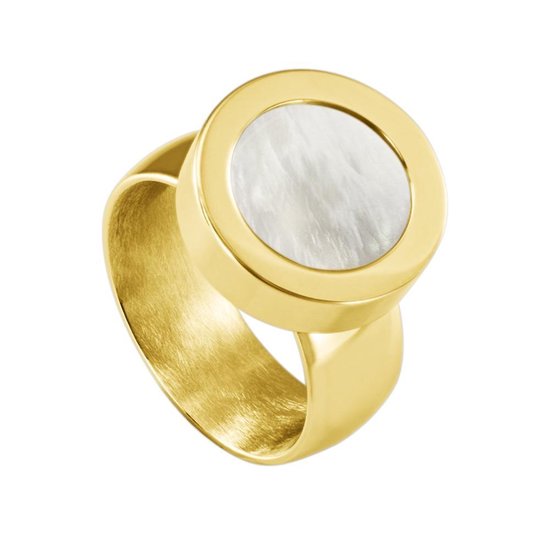 Quiges Ring de système de vis en acier inoxydable doré brillant 19 mm avec coque beige interchangeable Mini pièce de 12 mm
