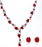 PaCaZa - Sieraden Set met Roosjes - Rood (Ketting & Oorbellen)