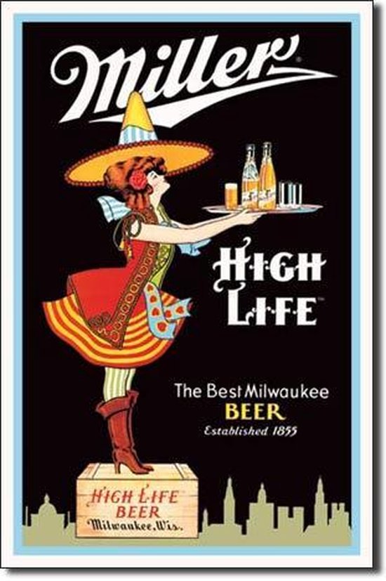 Miller High Life Beer Wandbord - Metaal - 30 x 40cm