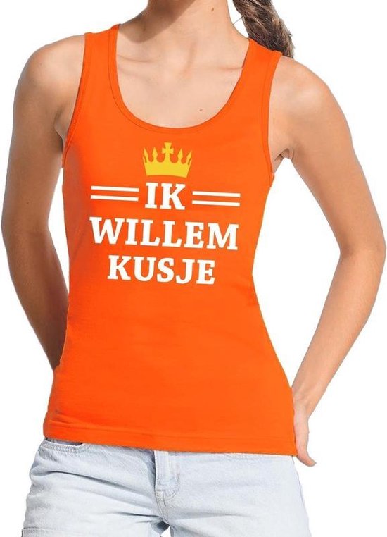 Oranje Ik Willem kusje tanktop / mouwloos shirt dames - Oranje Koningsdag kleding S