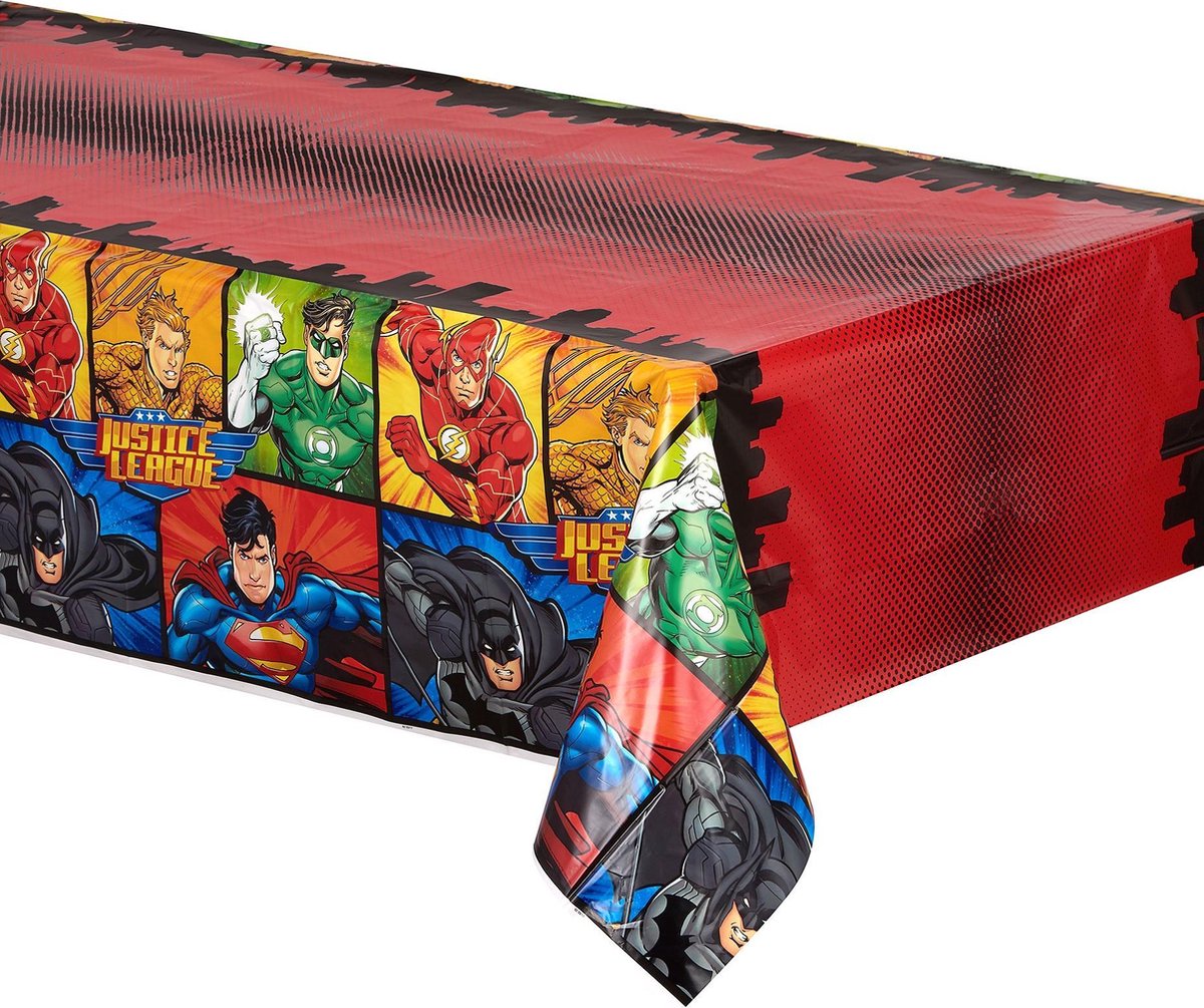 Afbeelding van product UNIQUE - Plastic Justice League tafelkleed - Decoratie > Tafelkleden, placemats en tafellopers