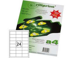 Rillprint Etiketten - type 89134 - Afmeting 64,6 x 33,8 mm - 24 op een vel A4 - 100 vel per pak - 2400 etiketten - Geschikt voor Kopieermachines, Laser en Inkjet -printers