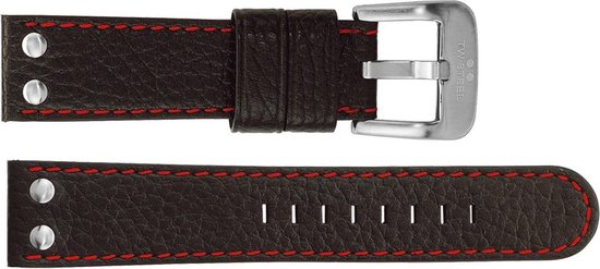TW Steel horlogeband TWB28 Leder Zwart 22mm + rood stiksel