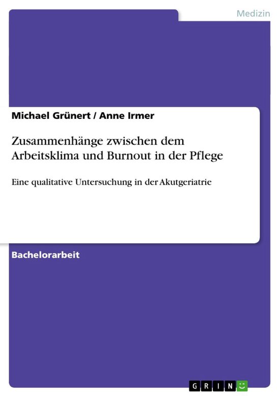 Zusammenhänge zwischen dem Arbeitsklima und Burnout in der  ... - cover