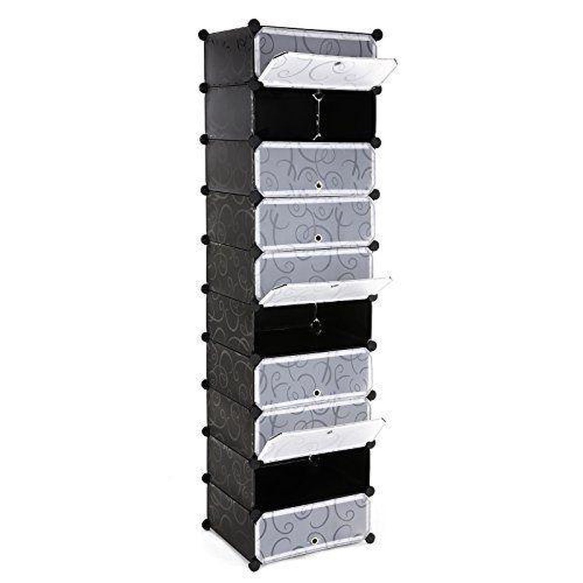 SONGMICS | Schoenenrek / Opslagkast 10 Vakken | Staande Schoenenkast voor opslag van Schoenen, Kleding / Archiefkast | Modulair op te bouwen | Klikverbindingen | Ruimtebesparend met deuren | Afm. 48 x 36 x 173 cm | Kleur: ZWART
