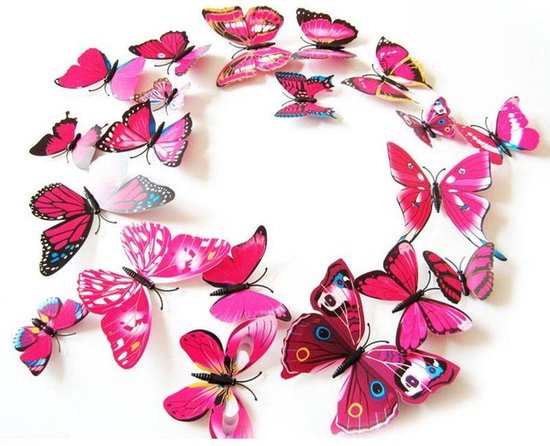 Muurdecoratie - vlinder - 3D muursticker - kinderkamer - roze - DisQounts