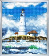 Diamond Painting Crystal Art Kit ® The Lighthouse 21x25 cm incl. zilveren frame met standaard, partial painting portrait