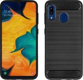 Pearlycase Zwart Carbon Geborsteld TPU Backcover Hoesje Geschikt voor Samsung Galaxy A30