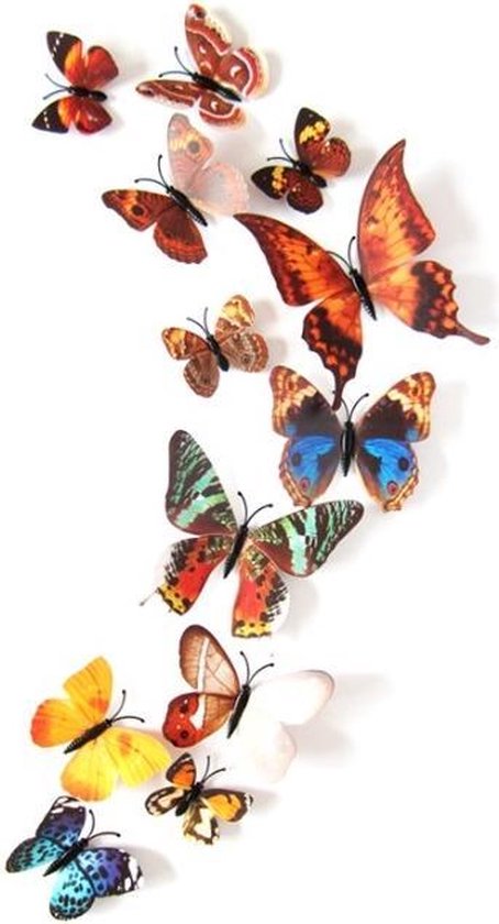 Bruine 3D vlinders 12 stuks / Kleurrijke muurdecoratie vlinders voor de  babykamer | bol.com