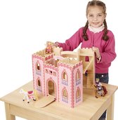 Melissa & Doug Houten draagbaar uitklapbaar prinsessenkasteel (roze poppenhuis, 2 koninklijke speelfiguren, 2 paarden, meubels)