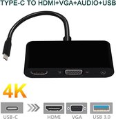 4 in 1 USB Type-C naar HDMI / VGA / AUX / USB 3.0 hub - Zwart