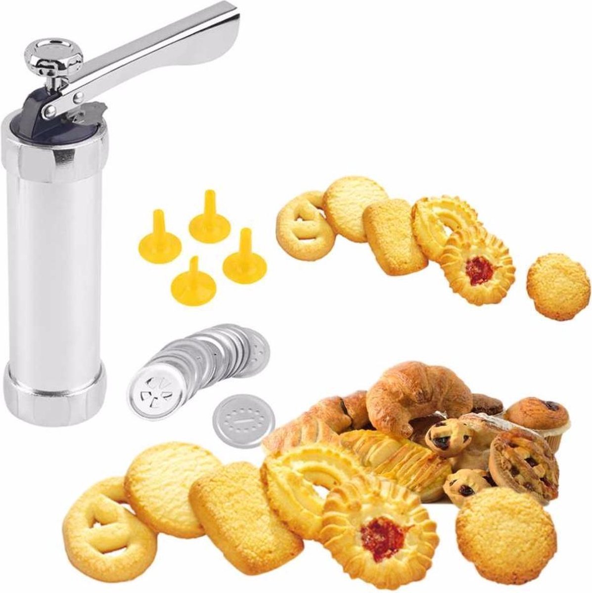 Koekjespers, Koekjespers Voor Bakken-Roestvrij Staal Koekjesperspistool 13 Koekjesschijven 8 Glazuursproeiers Kerstkoekjeszak Koekjesperspistoolset Voor Ma