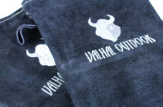 Valhal Outdoor BBQ handschoenen - suede leer, zwart - geborduurd logo - barbecue - VH.GLOVES - Valhal Outdoor