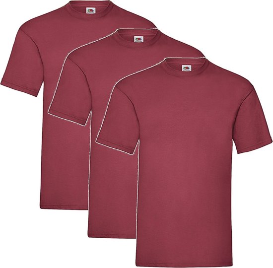3 Pack Brick Red Shirts Fruit of the Loom Ronde Hals Maat S Valueweight