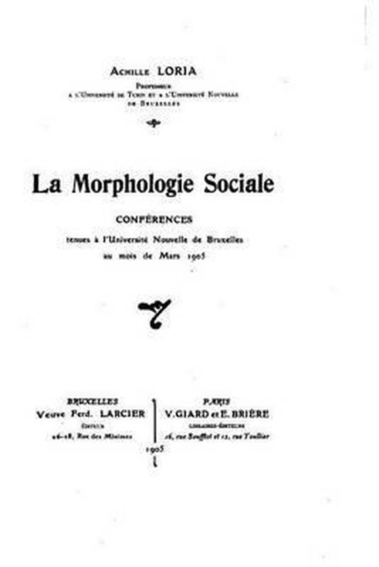 La Morphologie Sociale, Conf rences