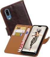 Zakelijke Book Case Telefoonhoesje Geschikt voor de Huawei P20 - Portemonnee Hoesje - Pasjeshouder Wallet Case - Mocca