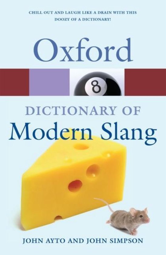 Boek 'Oxford Dictionary of Modern Slang' met een stuk kaas en een muis op de voorkant.