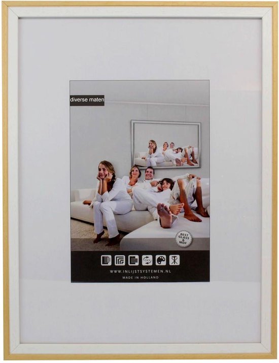 Tweekleurige Houten Wissellijst - Fotolijst - 50x70 cm - Helder Glas - Wit / Blank - 20 mm