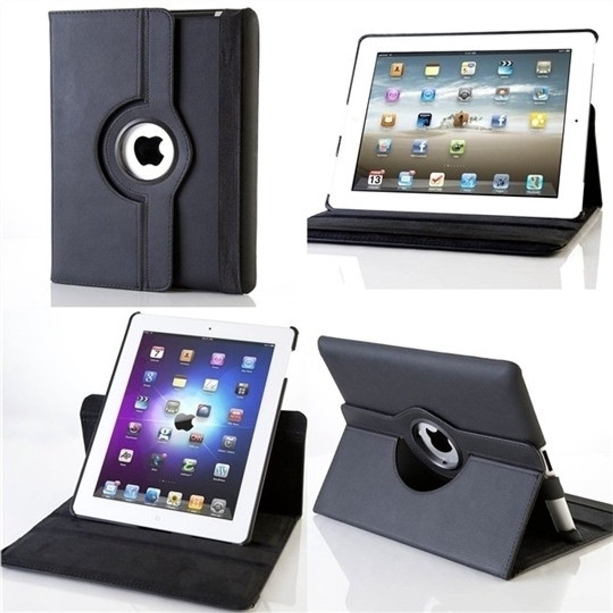 iPad 2/3/4  hoes 360 graden Multi-stand draaibaar -Zwart