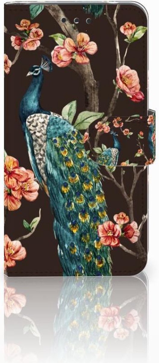 Nokia 2 Telefoonhoesje met Pasjes Pauw met Bloemen