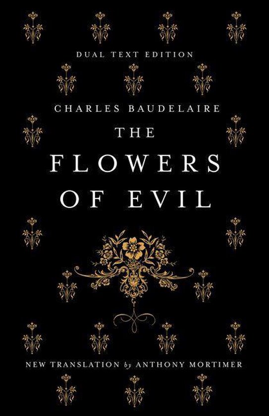 Couverture du livre 'The Flowers of Evil' noire avec ornements et texte dorés.