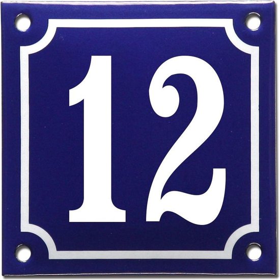 Emaille huisnummer blauw/wit nr. 12 | bol.com