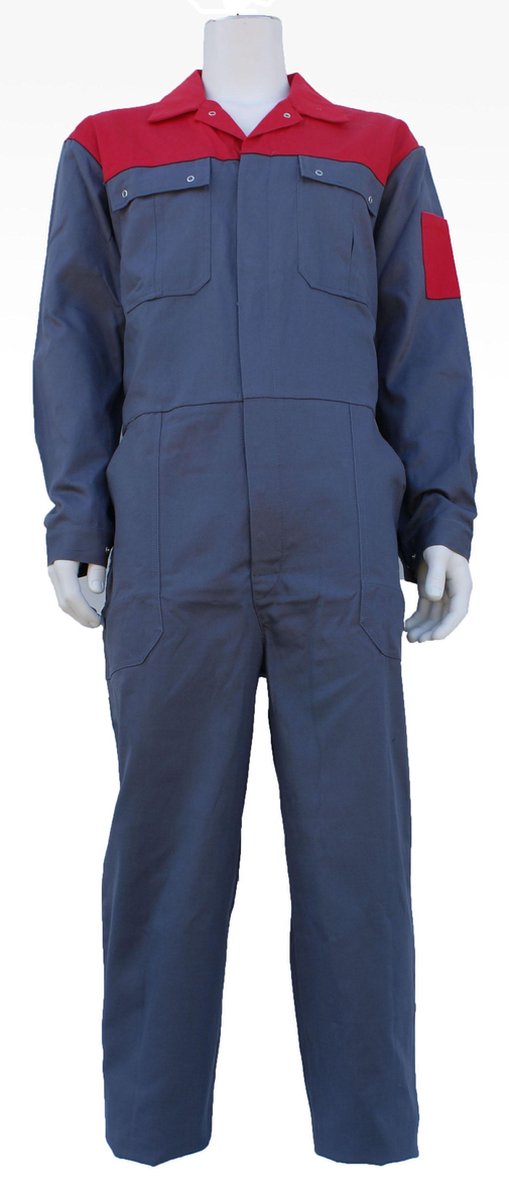 Yoworkwear Overall 100% katoen 2-kleurig grijs-rood maat 53