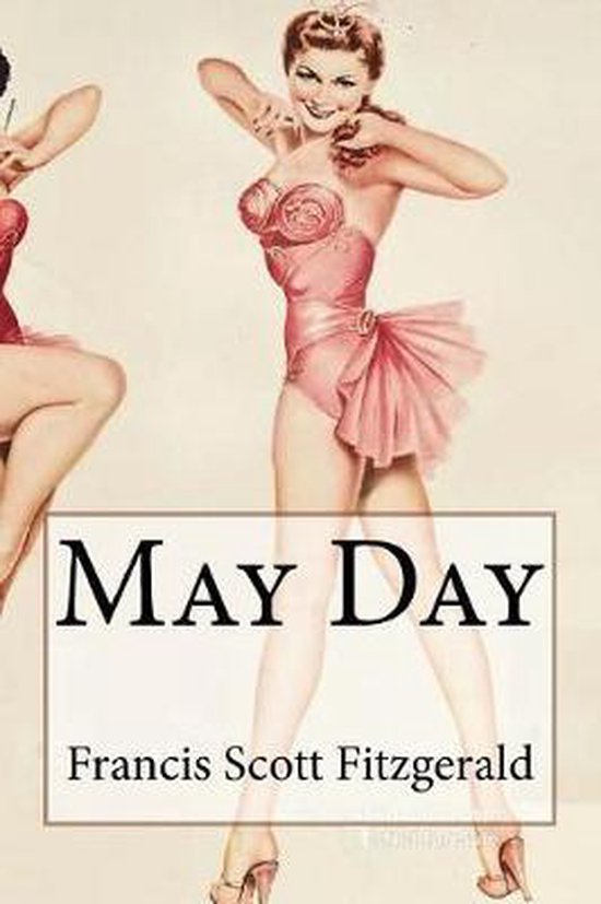 Vintage pin-up illustratie in roze badpak voor het boek May Day van Francis Scott Fitzgerald.