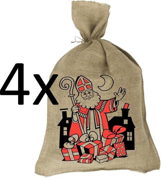 Sac Sinterklaas - Sac en jute - Sac en jute 80x50 cm - 4 pièces