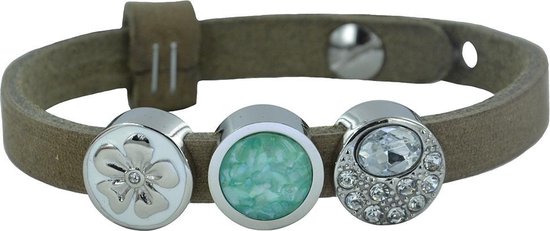 Quiges Leder Armband met 3 Aanschuif Knopen - Dames - RVS - 24cm