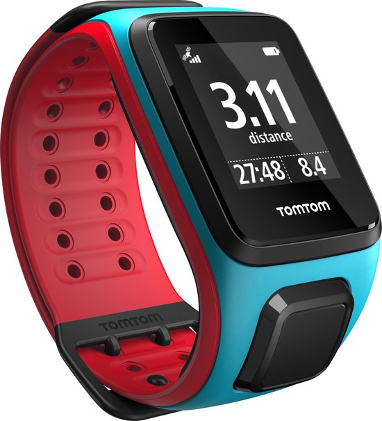 TomTom Runner 2 Music GPS Sporthorloge scuba blue rood large bol