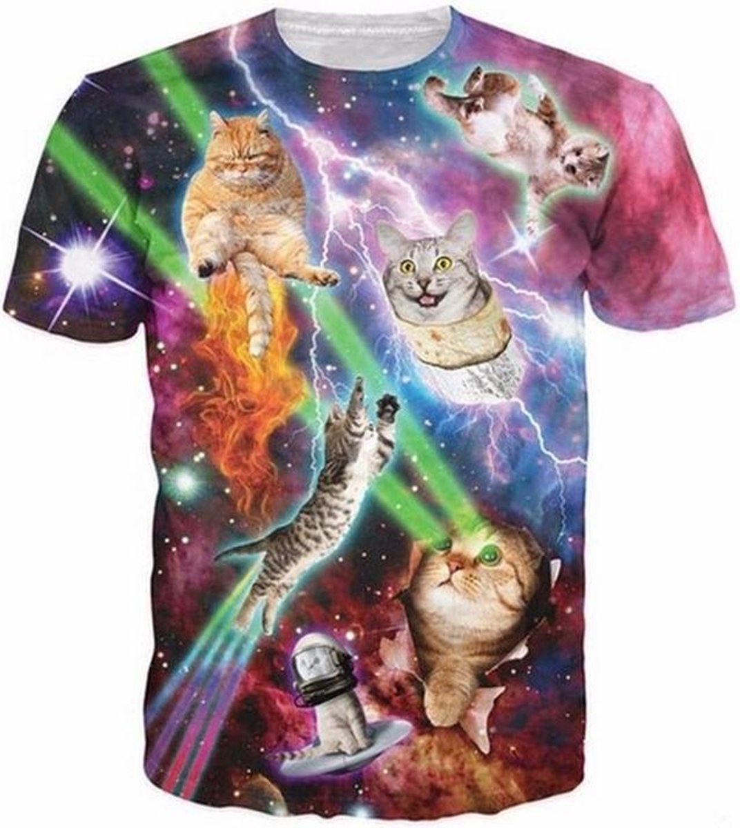Gigantisch fout kattenshirt Festival shirt - Maat: XL - Crew neck - Feestkleding - Festival Outfit - Fout Feest - T-shirt voor festivals - Rave party kleding - Rave outfit - Kattenshirt - Nineties