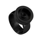 Quiges RVS Schroefsysteem Ring Zwart Glans 18mm met Verwisselbare Zirkonia Zwart 12mm Mini Munt
