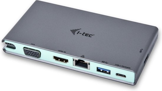 i-tec USB-C 4K dockingstation met universele oplader 1x HDMI 1x VGA 1x DisplayPort 1x