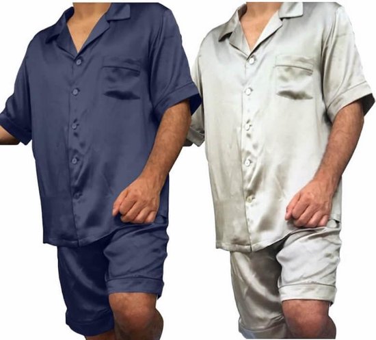 Heren zijden pyjama set (korte mouwen, korte broek)