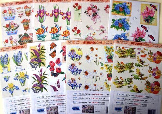 10 verschillende 3D knipvellen A4 Bloemen