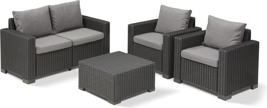 Allibert - Loungeset California - 4-delig - 4-zits - Kunststof Wicker -  Antraciet | bol.com