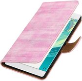 Lizard Bookstyle Wallet Case Hoesjes voor Sony Xperia C6 Roze