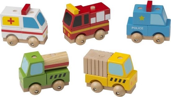 Voorschrift Larry Belmont Verpersoonlijking Houten speelgoed autos set 5 delig 9 cm | bol.com