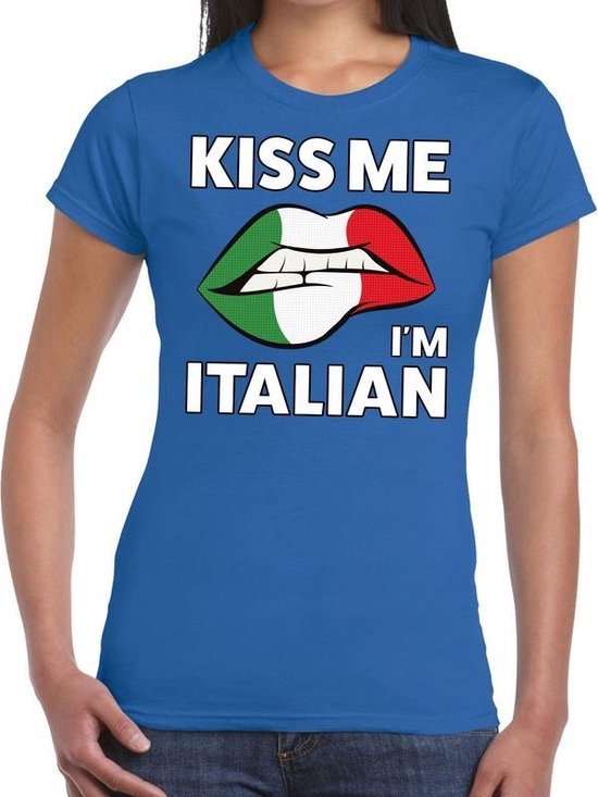 vragenlijst Likken Kelder Kiss me I am Italian t-shirt blauw dames - feest shirts dames - Italie kleding  XS | bol.com