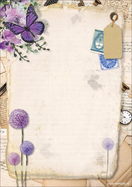 Schrijfblok Purple Flower - A4 formaat gelinieerd papier met lijntjes