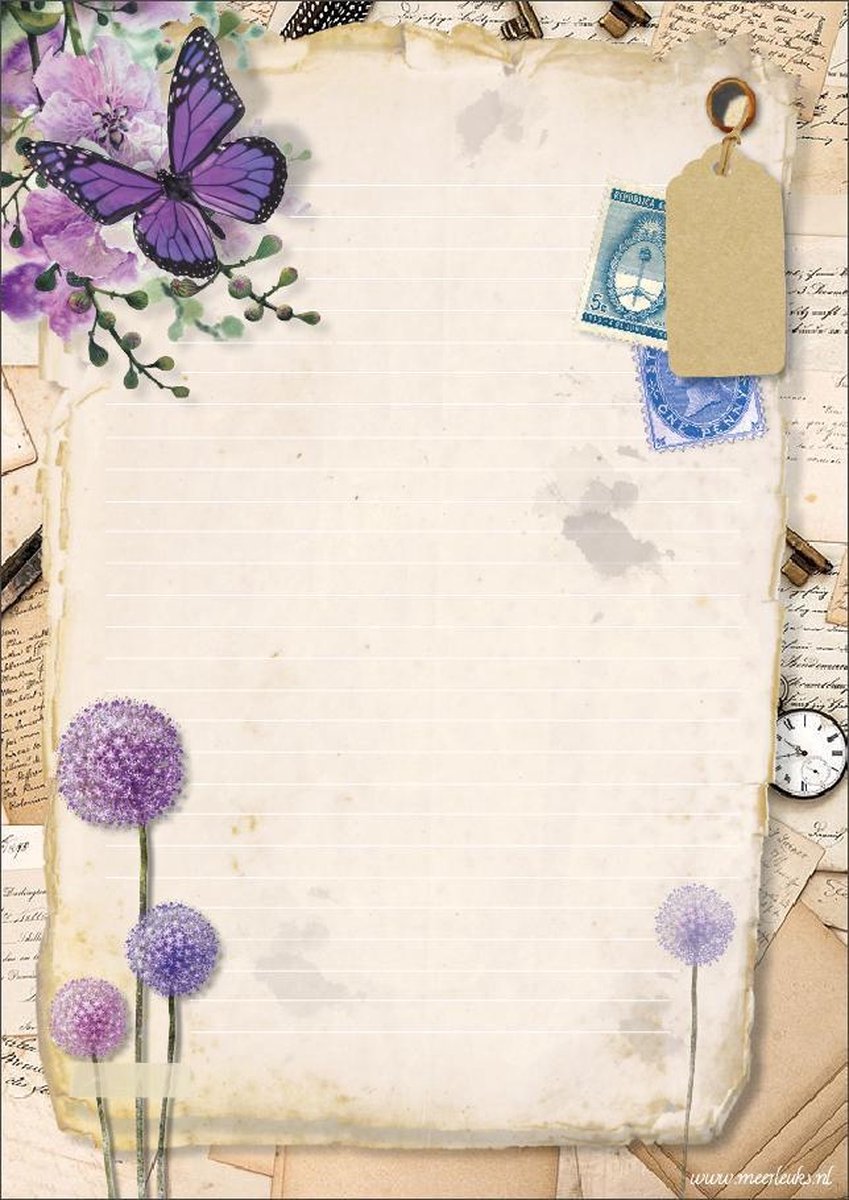 Schrijfblok Purple Flower - A4 formaat gelinieerd papier met lijntjes