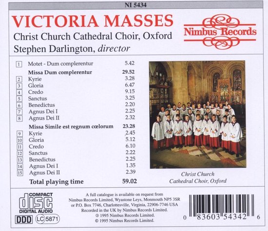 CD hoes met koorfoto en tracklist voor 'VICTORIA MASSES' door Christ Church Cathedral Choir, Oxford