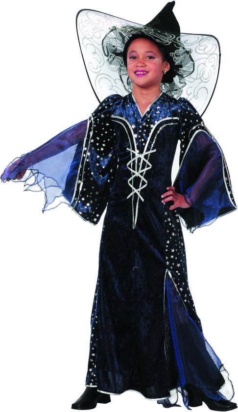 Carnavalskleding Tovenaar meisje jurk zwart paars Maat 152