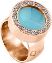 Quiges RVS Schroefsysteem Ring met Zirkonia Rosékleurig Glans 17mm met Verwisselbare Cat's Eye Blauw 12mm Mini Munt