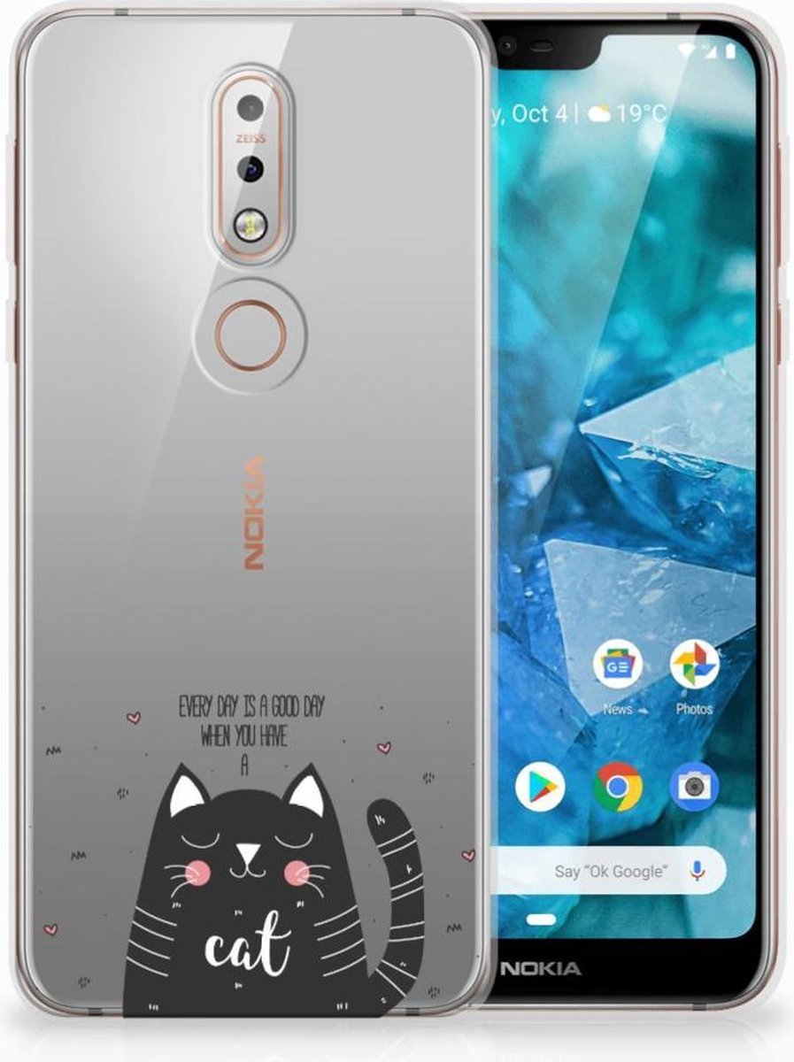 Nokia 7.1 Telefoonhoesje met Naam Cat Good Day